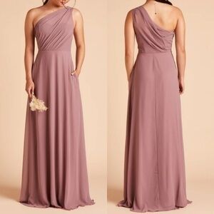 Birdy Grey Kira Chiffon Grecian One Shoulder Long Dress Dark Mauve Small